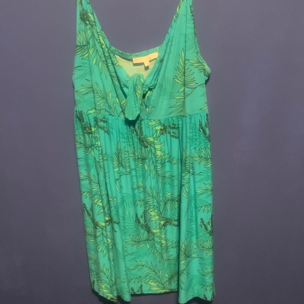 Tropical Green Palm-Print Camisole Dress with Front Tie